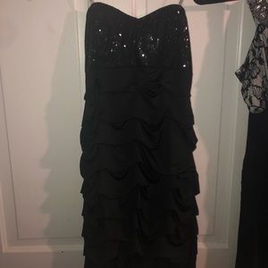 Strapless black sequin dress